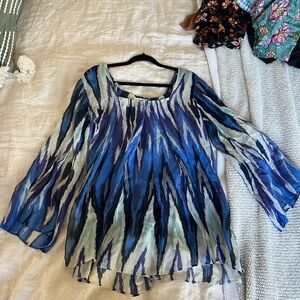 Women’s Blue Multi-Stripe Sheer Tunic Top